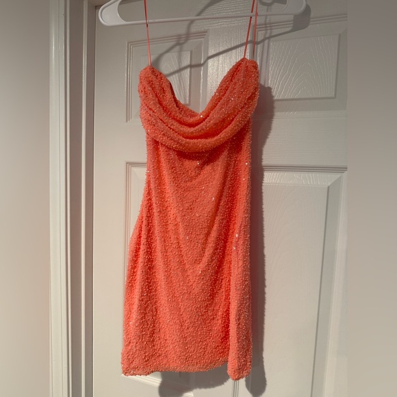 Windsor Vibrant Coral Strapless Dress - Picture 1 of 8